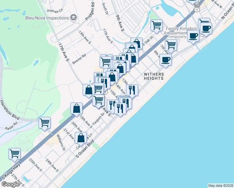 map of restaurants, bars, coffee shops, grocery stores, and more near in Myrtle Beach