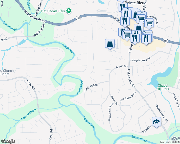 map of restaurants, bars, coffee shops, grocery stores, and more near 3647 Seton Hall Way in Decatur