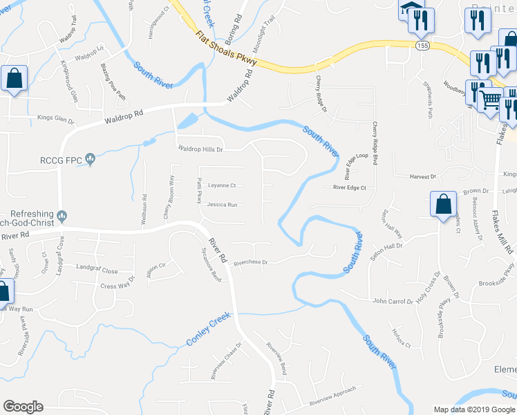 map of restaurants, bars, coffee shops, grocery stores, and more near 4235 Waldrop Hills Terrace in Decatur