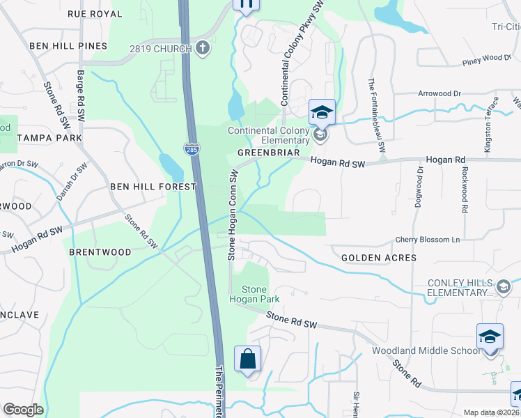 map of restaurants, bars, coffee shops, grocery stores, and more near 2990 Stone Hogan Conn Southwest in Atlanta
