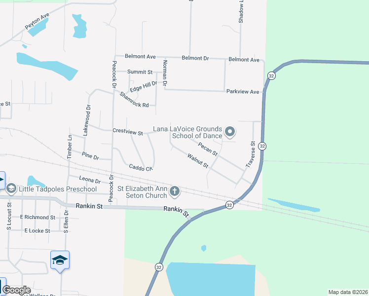 map of restaurants, bars, coffee shops, grocery stores, and more near 2040 Walnut Street in Ashdown