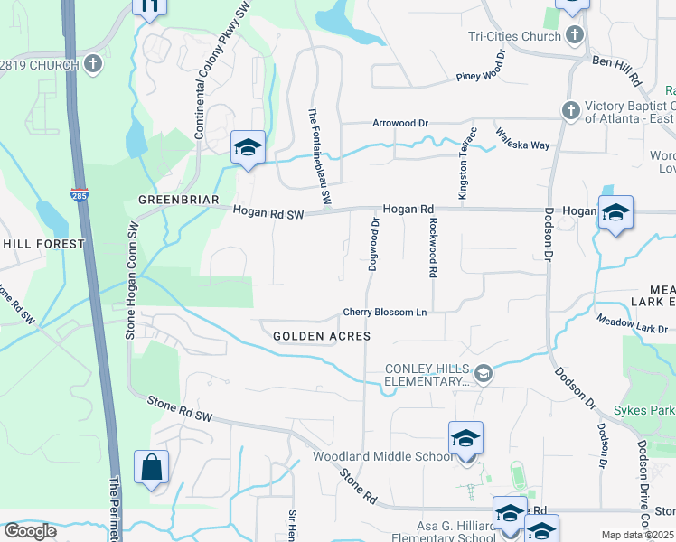 map of restaurants, bars, coffee shops, grocery stores, and more near 20 Pine Canyon Drive Southwest in Atlanta