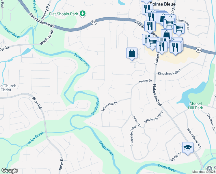 map of restaurants, bars, coffee shops, grocery stores, and more near 3647 Seton Hall Way in Decatur