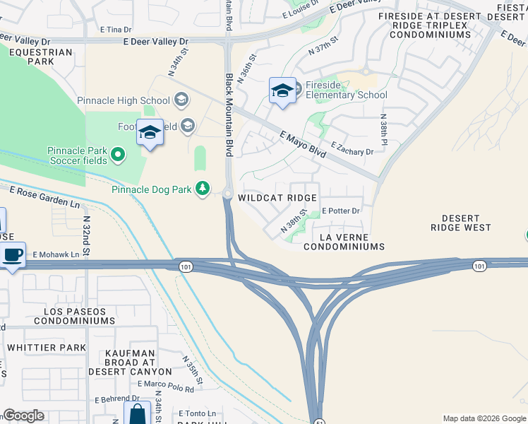 map of restaurants, bars, coffee shops, grocery stores, and more near 3702 East Potter Drive in Phoenix