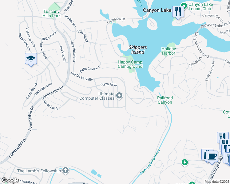 map of restaurants, bars, coffee shops, grocery stores, and more near 21 Plaza Modena in Lake Elsinore