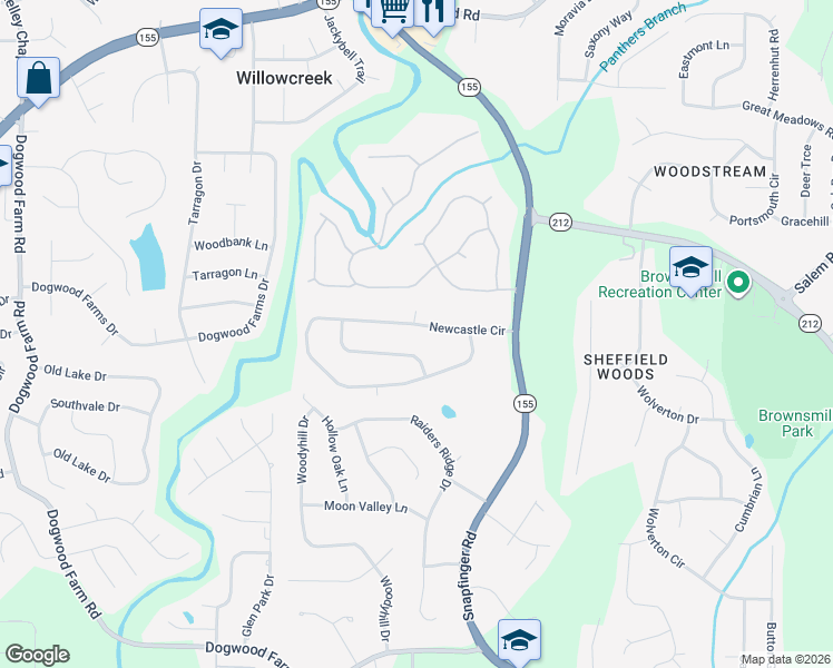 map of restaurants, bars, coffee shops, grocery stores, and more near 4635 Newcastle Circle in Stonecrest