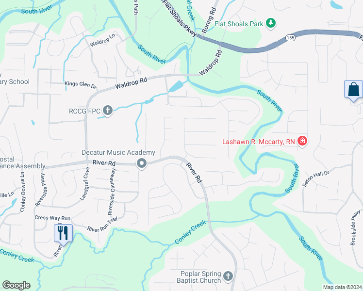 map of restaurants, bars, coffee shops, grocery stores, and more near 3651 Patti Parkway in Decatur