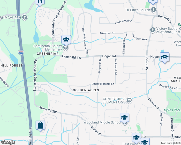 map of restaurants, bars, coffee shops, grocery stores, and more near 20 Pine Canyon Drive Southwest in Atlanta