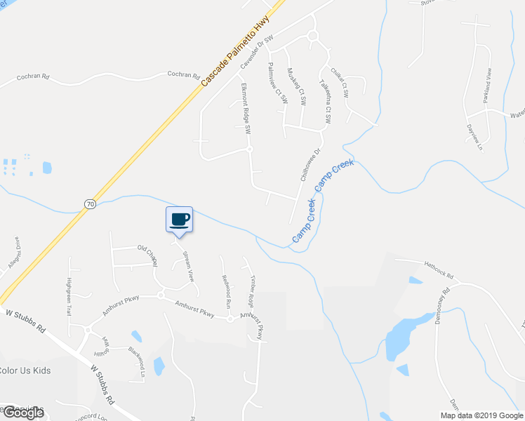 map of restaurants, bars, coffee shops, grocery stores, and more near 540 Platoro Court Southwest in Atlanta