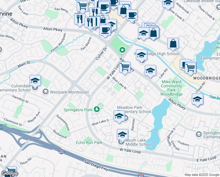 map of restaurants, bars, coffee shops, grocery stores, and more near 47 Havenwood in Irvine