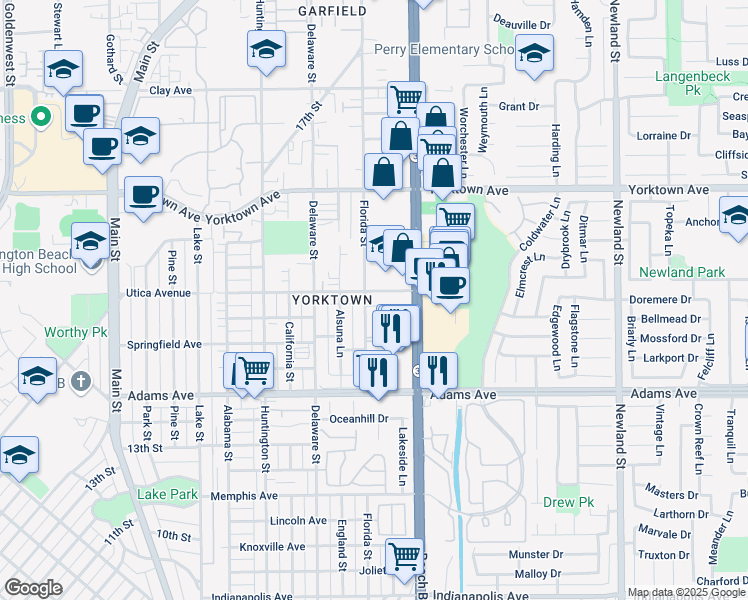 map of restaurants, bars, coffee shops, grocery stores, and more near 2006 Florida Street in Huntington Beach