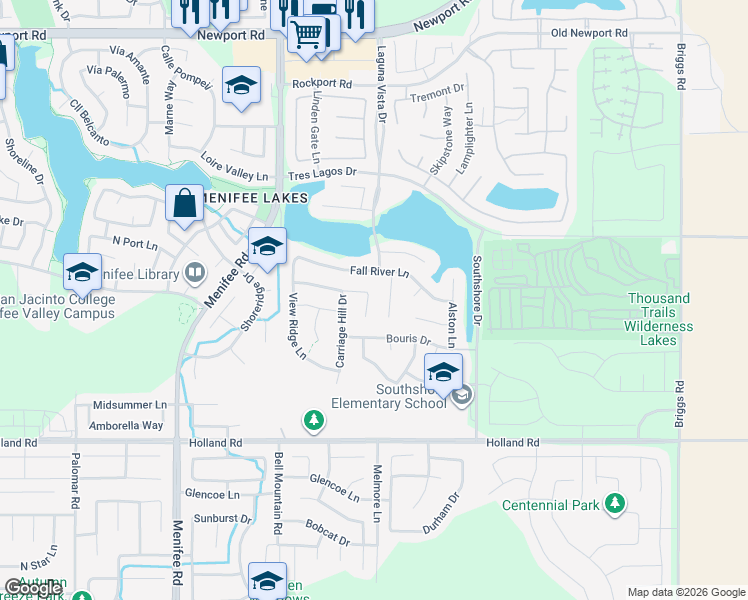 map of restaurants, bars, coffee shops, grocery stores, and more near 30690 Lime Rock Circle in Menifee
