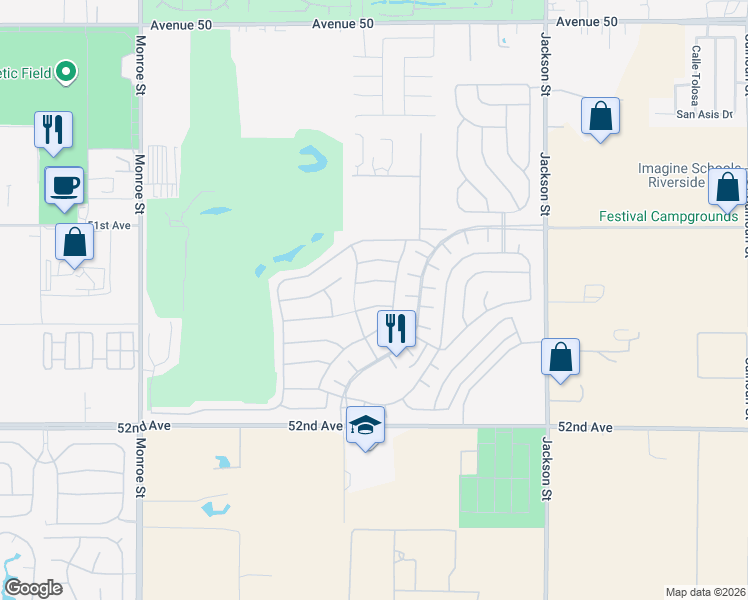 map of restaurants, bars, coffee shops, grocery stores, and more near 82570 Round Valley Drive in Indio