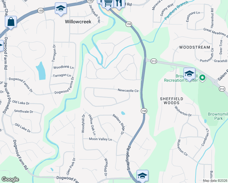 map of restaurants, bars, coffee shops, grocery stores, and more near 4635 Newcastle Circle in Stonecrest