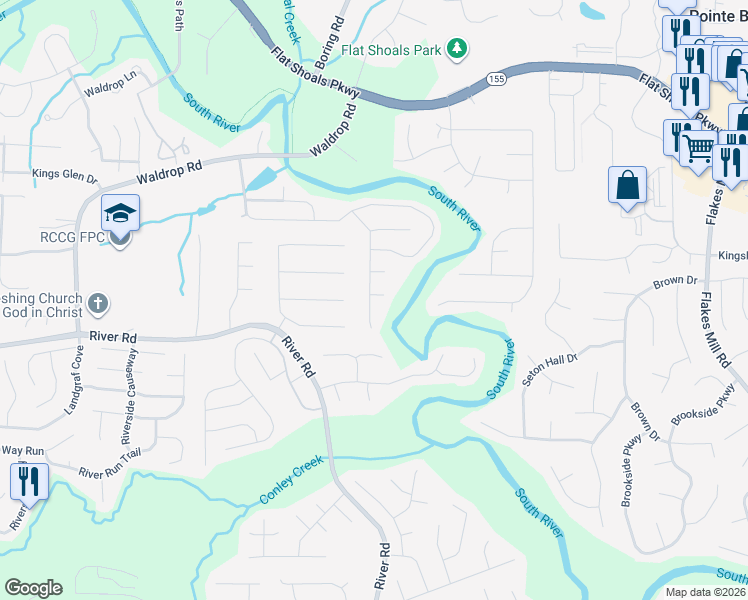 map of restaurants, bars, coffee shops, grocery stores, and more near 4253 Waldrop Hills Terrace in Decatur
