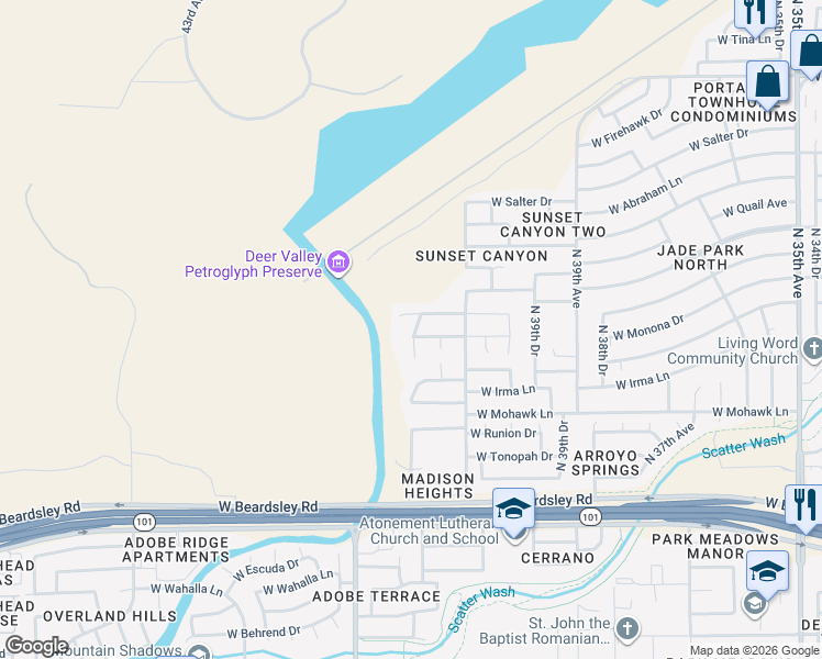 map of restaurants, bars, coffee shops, grocery stores, and more near 4221 West Ross Avenue in Glendale