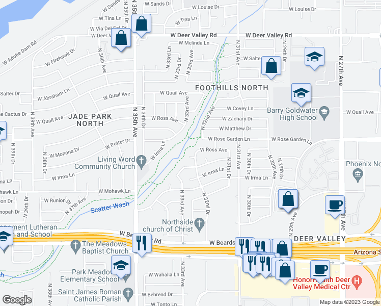 map of restaurants, bars, coffee shops, grocery stores, and more near 3240 West Ross Avenue in Phoenix