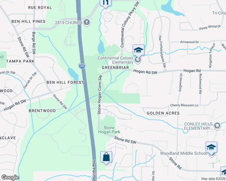 map of restaurants, bars, coffee shops, grocery stores, and more near 2990 Stone Hogan Conn Southwest in Atlanta