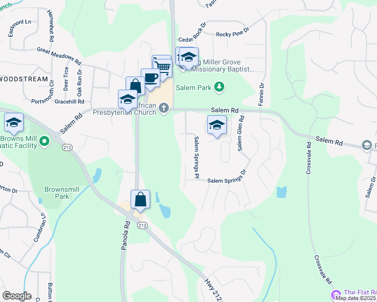 map of restaurants, bars, coffee shops, grocery stores, and more near 3630 Salem Hills Drive in Lithonia