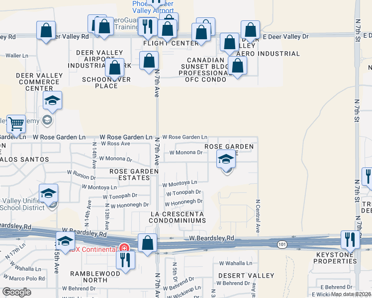 map of restaurants, bars, coffee shops, grocery stores, and more near 410 West Mohawk Lane in Phoenix