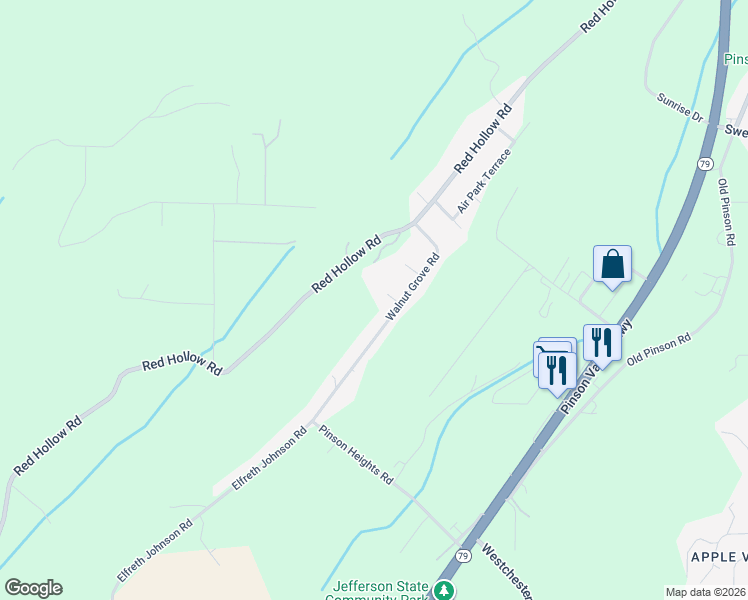 map of restaurants, bars, coffee shops, grocery stores, and more near 5778 Walnut Grove Road in Birmingham