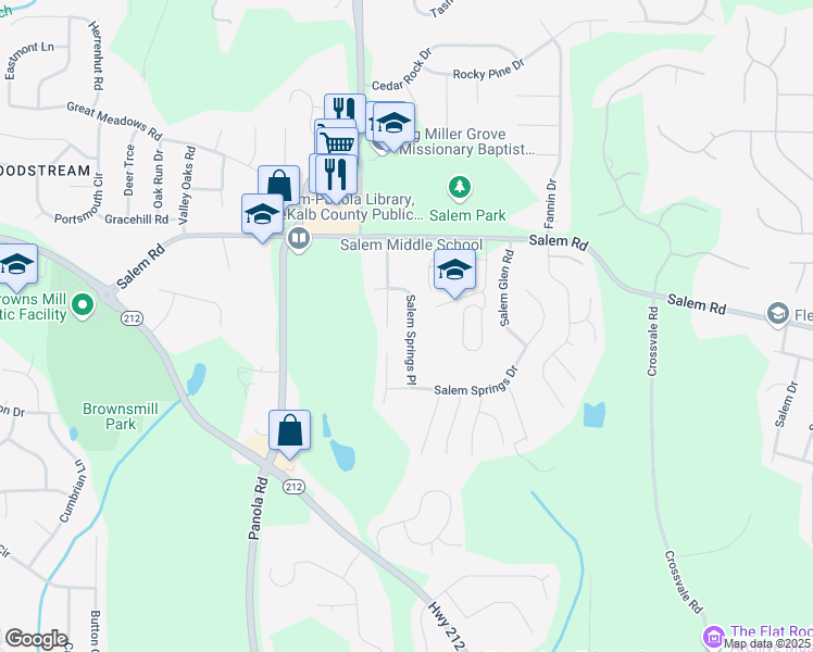 map of restaurants, bars, coffee shops, grocery stores, and more near 5317 Salem Springs Place in Lithonia