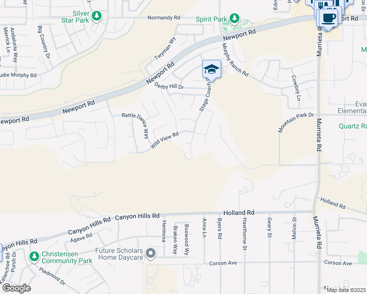 map of restaurants, bars, coffee shops, grocery stores, and more near 25313 High Noon Court in Menifee