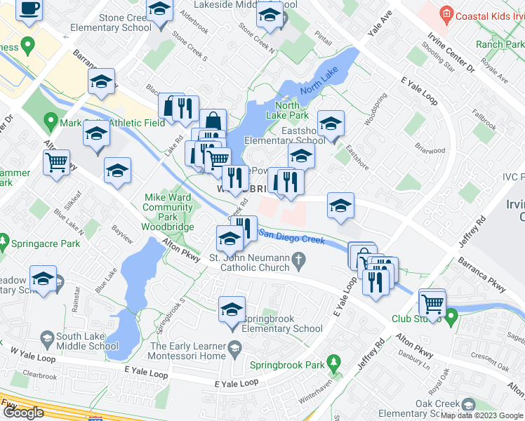 map of restaurants, bars, coffee shops, grocery stores, and more near 4870 Barranca Parkway in Irvine