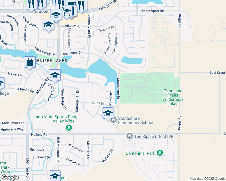 map of restaurants, bars, coffee shops, grocery stores, and more near 30634 Alston Lane in Menifee