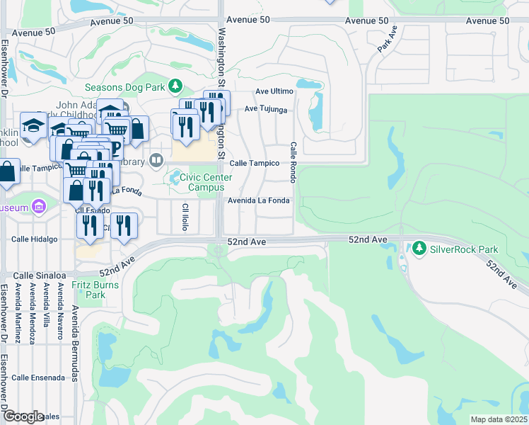 map of restaurants, bars, coffee shops, grocery stores, and more near 78691 Avenue La Torres in La Quinta