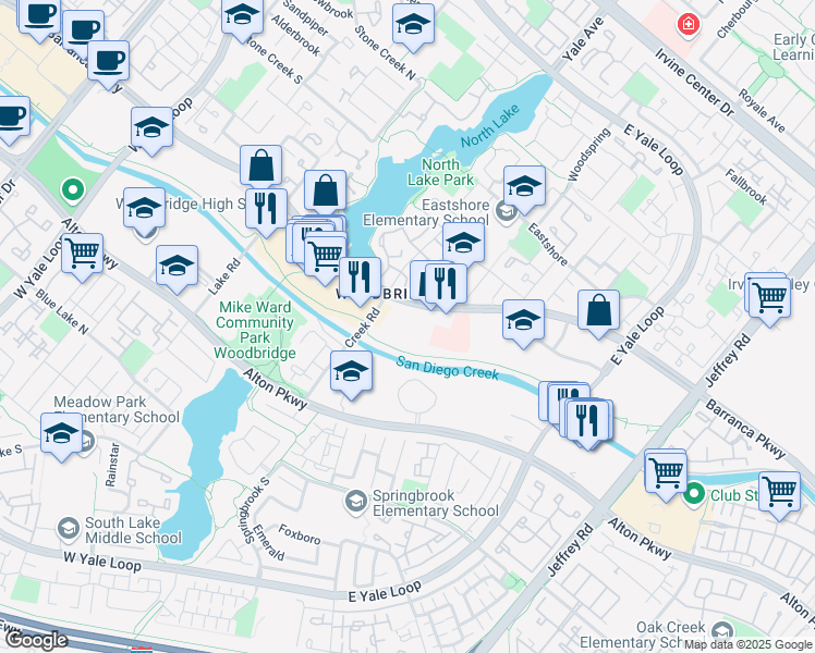 map of restaurants, bars, coffee shops, grocery stores, and more near 4870 Barranca Parkway in Irvine