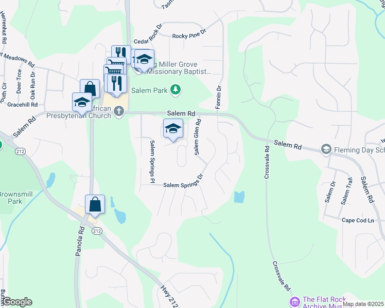 map of restaurants, bars, coffee shops, grocery stores, and more near 3625 Salem Glen Road in Lithonia