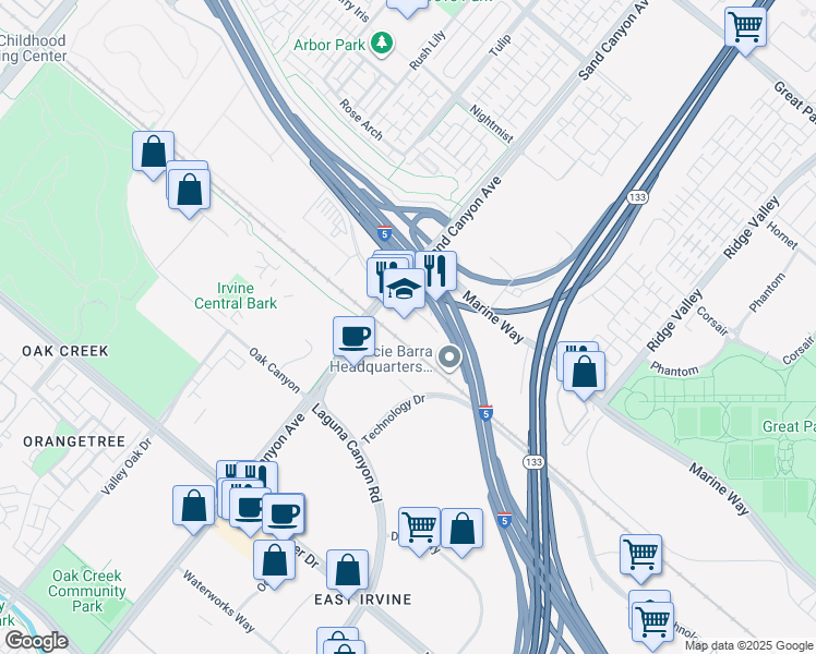 map of restaurants, bars, coffee shops, grocery stores, and more near 14972 Sand Canyon Avenue in Irvine
