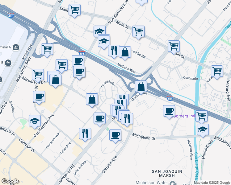 map of restaurants, bars, coffee shops, grocery stores, and more near 31 Gramercy in Irvine