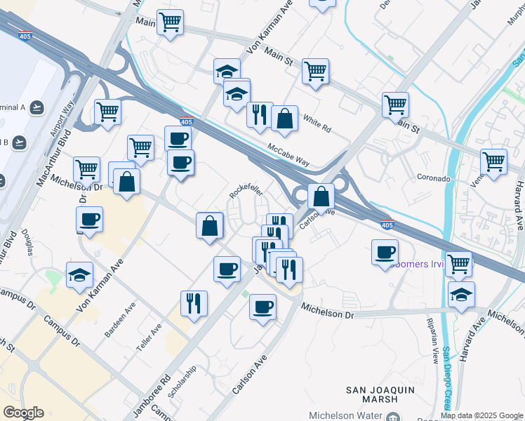 map of restaurants, bars, coffee shops, grocery stores, and more near 31 Gramercy in Irvine