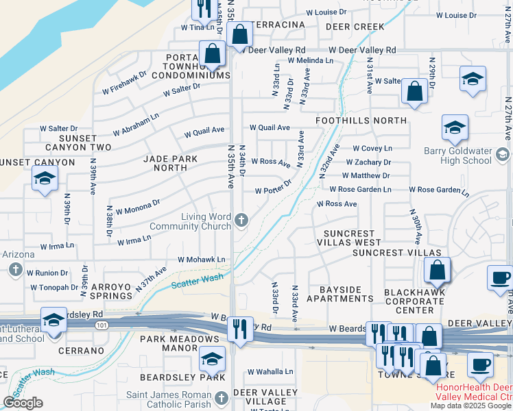 map of restaurants, bars, coffee shops, grocery stores, and more near 3063 Irma Lane in Phoenix