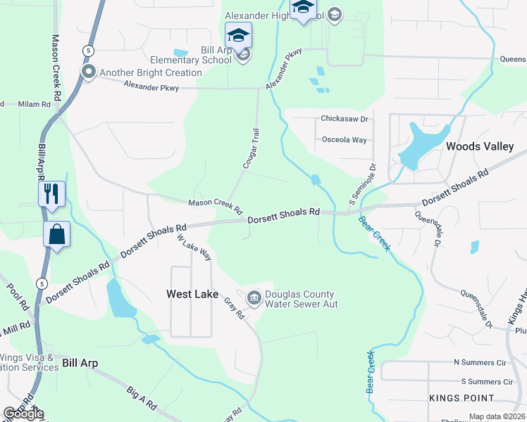 map of restaurants, bars, coffee shops, grocery stores, and more near 6625 Dorsett Shoals Road in Douglasville