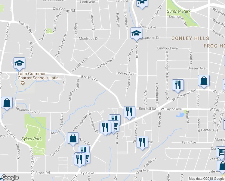 map of restaurants, bars, coffee shops, grocery stores, and more near 2209 Ben Hill Rd in East Point