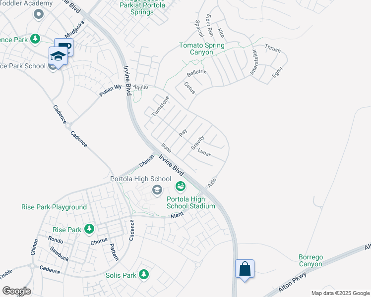 map of restaurants, bars, coffee shops, grocery stores, and more near 72 Crater in Irvine