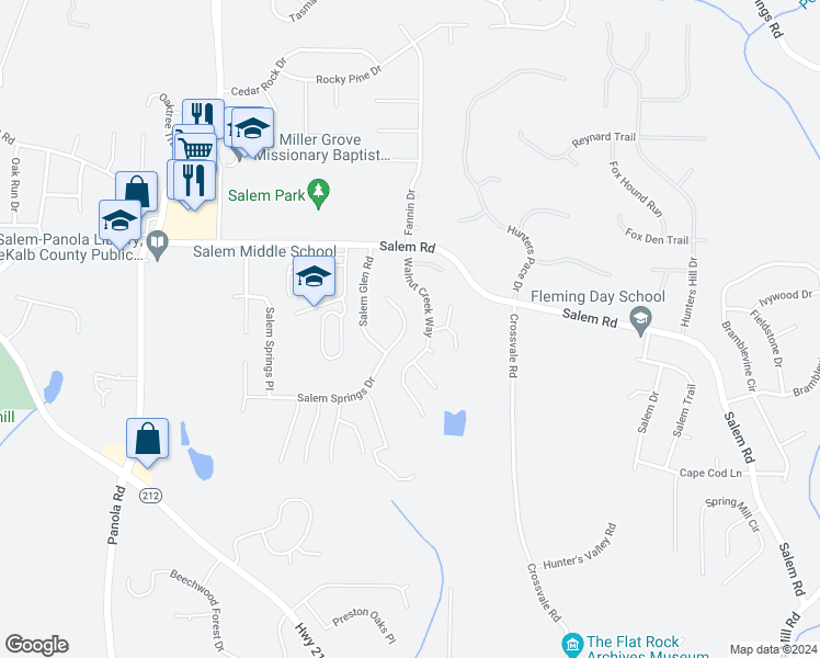 map of restaurants, bars, coffee shops, grocery stores, and more near 5421 Salem Springs Drive in Lithonia