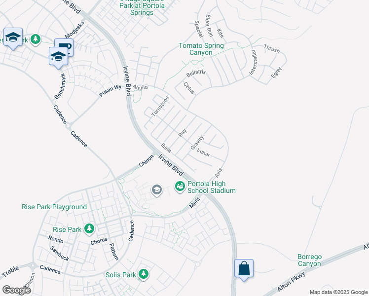 map of restaurants, bars, coffee shops, grocery stores, and more near 72 Crater in Irvine