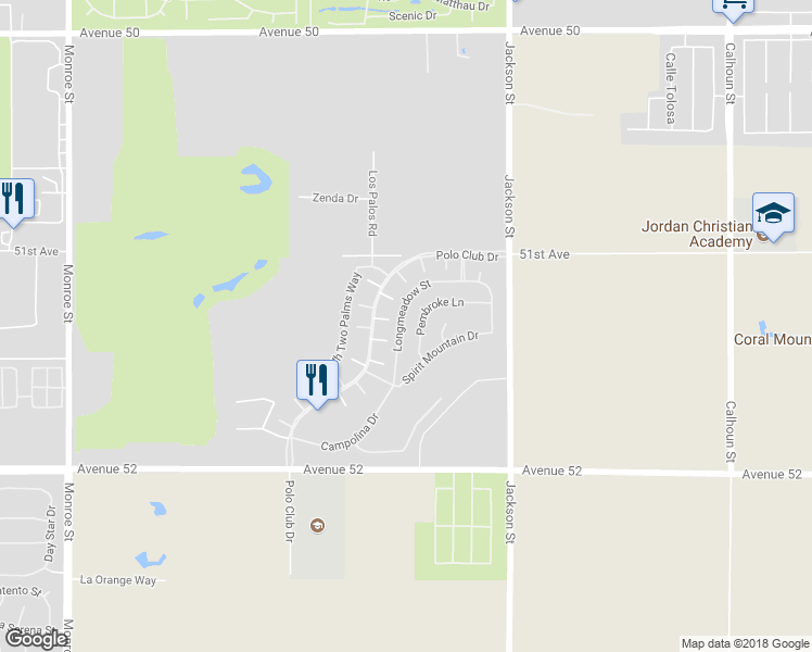 map of restaurants, bars, coffee shops, grocery stores, and more near 51334 Longmeadow Street in Indio