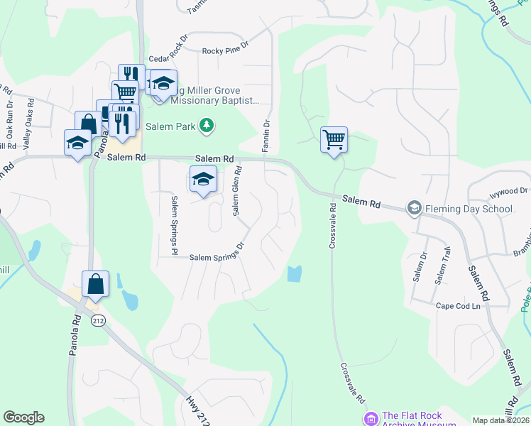 map of restaurants, bars, coffee shops, grocery stores, and more near 5421 Salem Springs Drive in Stonecrest