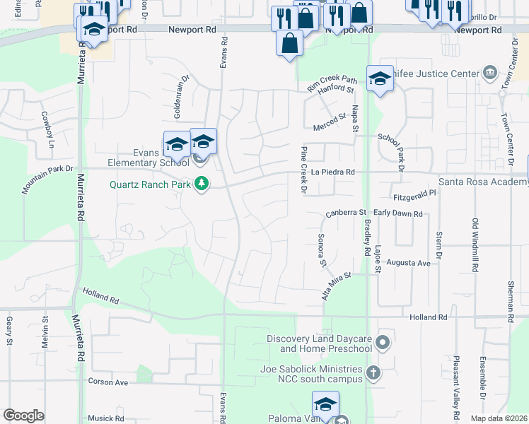 map of restaurants, bars, coffee shops, grocery stores, and more near in Menifee