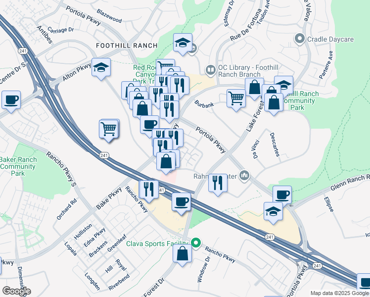 map of restaurants, bars, coffee shops, grocery stores, and more near 212 Primrose Drive in Lake Forest