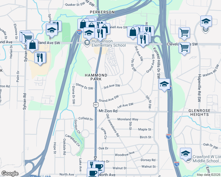 map of restaurants, bars, coffee shops, grocery stores, and more near 2928 3rd Avenue Southwest in Atlanta