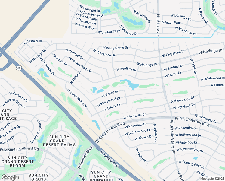 map of restaurants, bars, coffee shops, grocery stores, and more near 15526 West Ballad Drive in Sun City West