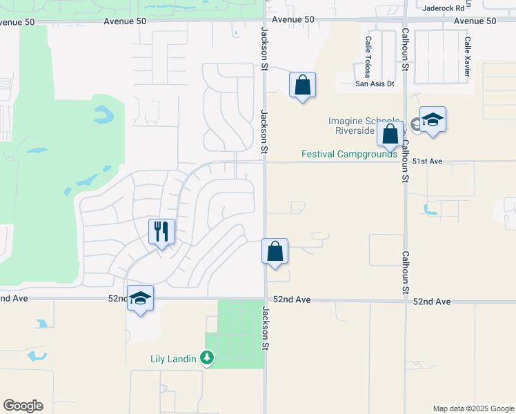 map of restaurants, bars, coffee shops, grocery stores, and more near 51230 Mystic Tyme Drive in Indio