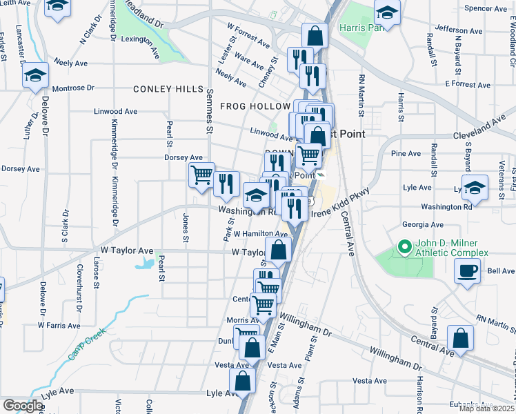 map of restaurants, bars, coffee shops, grocery stores, and more near 2882 Church Street in Atlanta