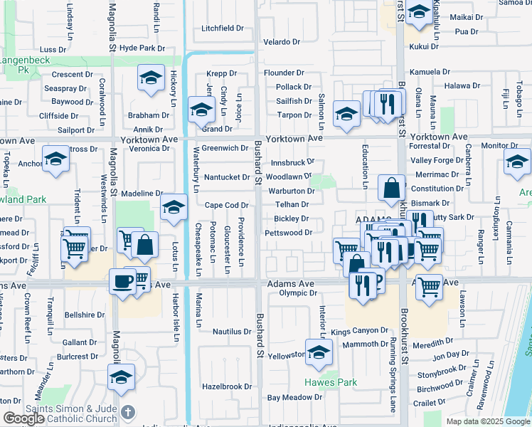 map of restaurants, bars, coffee shops, grocery stores, and more near 9534 Bickley Drive in Huntington Beach